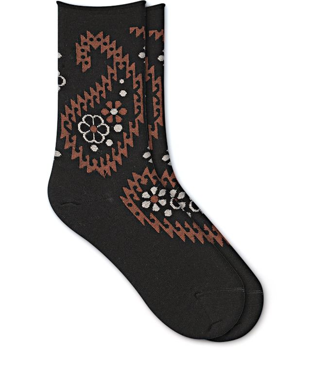 CHAUSSETTES LAINE FINE FLEURS CACHEMIRE